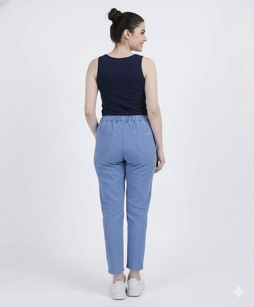 Image of Women Pull On Denim Joggers Ripped Style Adjustable Waist Comfortable Casual Relaxed Fit Daily Use Blue 24