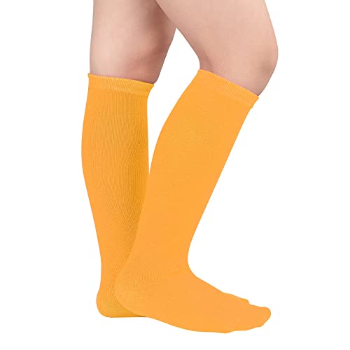 Durio Kids Soccer Socks Soft Cotton Toddler Soccer Socks for Boys and Girls Knee High Socks Youth Sports Baseball Socks Long Tube Socks 01 Pure Orange One Size2