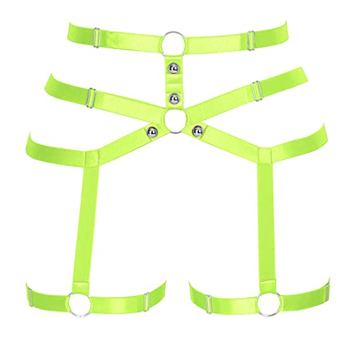 BANSSGOTH Women's Body Harness Garter Leg Strap Dance Photography Stretchy Fabric Punk Gothic Waist Belt Stockings Suspender (Fluorescent Green)