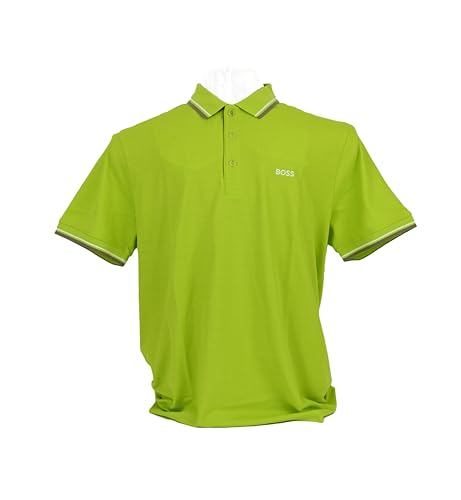 BOSS Mens Paddy Pro Polo Shirt in Lime Green & Tipped with Stone & White Size M - Medium