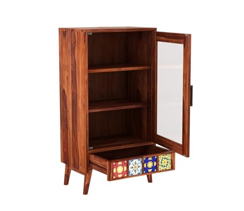 Image of Sheesham Wood Bookcase | Solid Wood Book Shelf for Home Library | Wooden Book Cabinet for Home & Office Living Room (Large, BBslf-Honey3)
