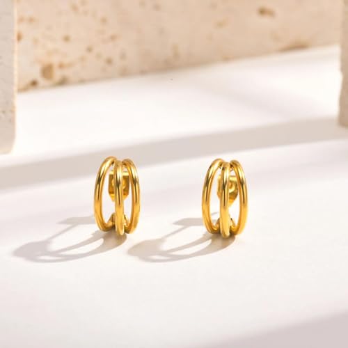 Boucles d'oreilles légères triple rang C anti-douleur oreille percée - 4