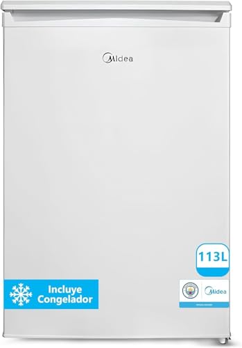 Midea Nevera pequeña 113L con Congelador - Mini frigorífico pequeño + Congelador para la habitación, caravana, playa y camping - Refrigerador Portátil bajo consumo - Mini Bar silencioso 39 dB