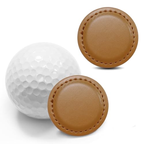 FINGER TEN Golf Ball Markers Magnetic Leather Value 2 6 Pack, Gift Set Mark Position Golf Marker Divot Tool Accessories for Men Women Kids (Light Brown-2 Pack)