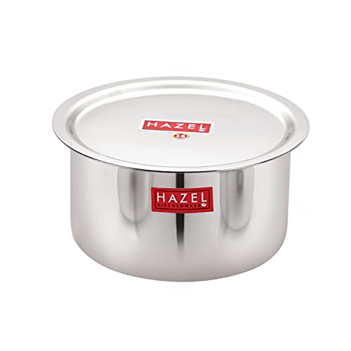 Image of HAZEL Stainless Steel Tope Patila with Lid | 2.9 Litre Heavy Gauge Flat Bottom Bhagona Dekchi | 22.5cm Premium Boiling Vessel for Cooking