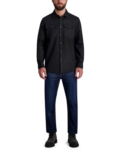 KARL LAGERFELD Men's Chest Pockets Long Sleeve Mixed Pattern Shirt Jacket