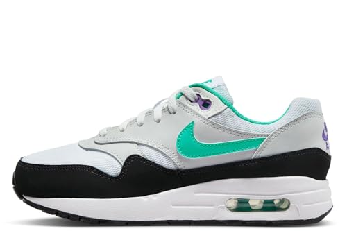 Air Max 1 Big Kids' Shoes (DZ3307-114, White/Pure Platinum/Court Purple/Hyper Jade) Size 5.5