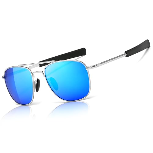 Image of SUNGAIT Men's Military Style Polarized Pilot Aviator Sunglasses - Bayonet Temples