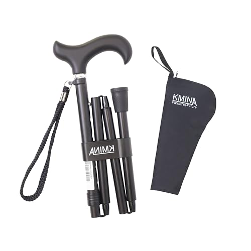 KMINA - Canne de Marche Pliable Homme, Réglable, Luxe, Femme, Solide, Aluminium, Noir - Modèle Pro