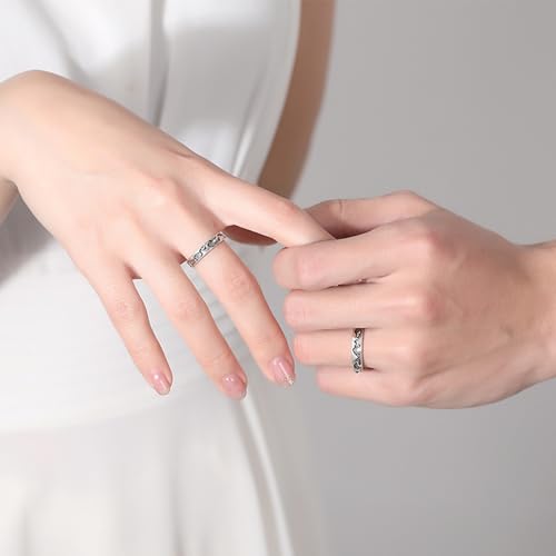 Image of Beydodo 925 Silver Rings Custom Adjustable Sun and Moon Matching Rings Engraved I Love You Couples Rings Wedding