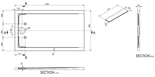 BERNSTEIN Duschtasse 100x90 cm Weiß matt Flache Bauhöhe, Duschwanne aus Mineralguss, Rechteckiges Duschbecken mit Gefälle, Mineralguss-Duschwanne – Bild 6