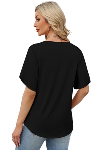 Image of WIHOLL Womens Summer Tops Short Petal Sleeve Shirts Fashion V Neck Womens Clothing