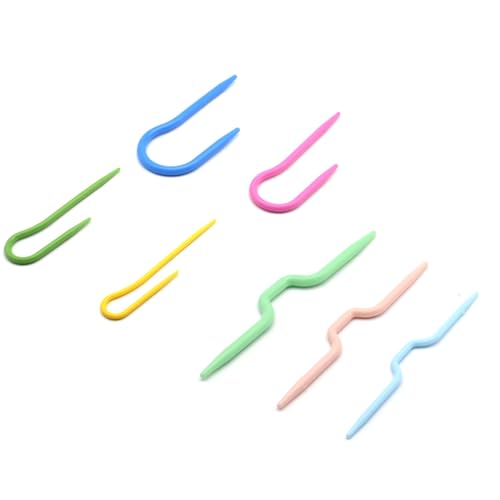 Image of FDXGYH 7 Pcs U Shape Multicolor Bent Cable Stitch Holder Needles Plastic Twist Curved Hand Knit Knitting Needles