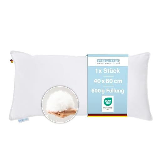 Regina Home Kopfkissen 40x80 cm - Fest - Ergonomisches Nackenkissen mit 85% Federn & 15% Daunen - Waschbar & Allergiker Geeignet - 100% Baumwolle