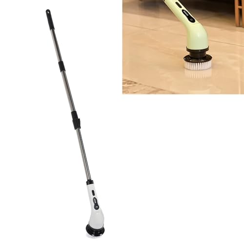 Topyond 電動スピンスクラバー 強力なクリーニングブラシ 調節可能な延長ハンドル 浴室 キッチン用 省力化 充電式スピニングクリーナー シャワーフロア用 (White)