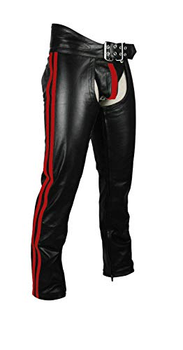 Men's Real Bikers Chaps Leather Red Stripes Leather Gay Chaps (42