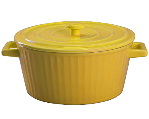 WHJY Gelb bunte Keramik-Auflaufform mit Deckel, 1,2 l Keramik-Kasserolle für Backformen und Ofen Cover