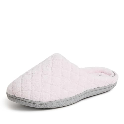 Dearfoams Womens Leslie Washable Memory Foam Terry Clog With Wide Widths Slipper, Fresh Pink...