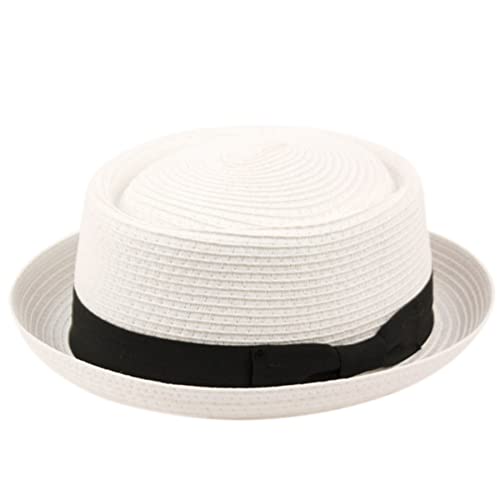 Image of Men's Fancy Summer Straw Pork Pie Derby Fedora Upturn Brim Hat