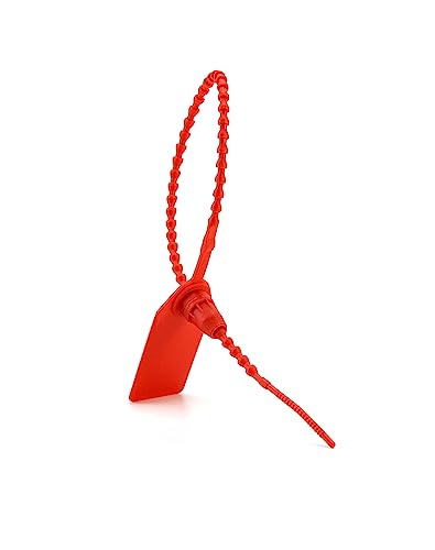 QWORK 200 Piezas Precintos de Seguridad de Plastico, Bridas Numeradas para Maleta, Cajas, Contenedores, Puertas, Bolsas, Camion, Logistica (Rojo)
