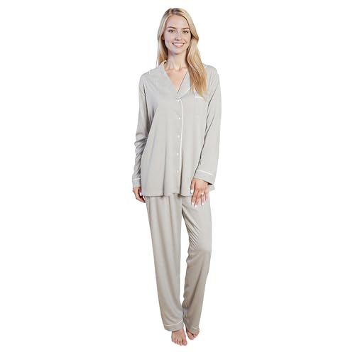 Daisy Dreamer Womens Pyjama Set Long Sleeve Button Up Top And Bottoms Two Piece Pj Loungewear Soft Touch Ladies Sleepwear Nightwear Set, Small Grey