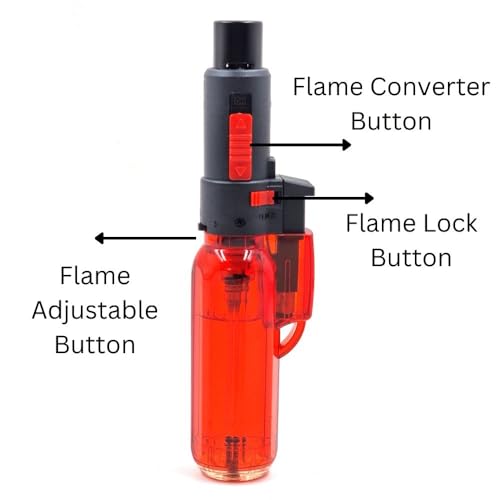 Image of Blow Torch Refillable Culinary Kitchen Gas Lighter, Safety Lock & Adjustable Two Flame System for Food Cooking /BBQ /Baking /Coal Burning /Camping (Red)