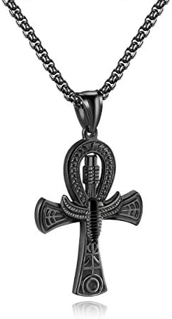 Rehoboth Stainless Steel Ancient Egyptian Coptic Ankh Pendant Necklace for Boys Womens Mens 24 Inch Chain Black