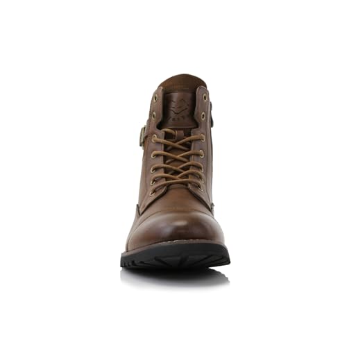 Image of Polar Fox Men's Military Style Combat Boot Collection | Men's Cap Toe Ankle Boots with Lace-Up & Side Zipper