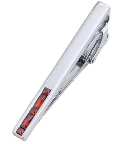 Jonwo Men's Crystal Tie Clip Silver Tone Tie Bar for Gentleman Regular Necktie Tie Clip for Business Anniversary (Red Crystal)