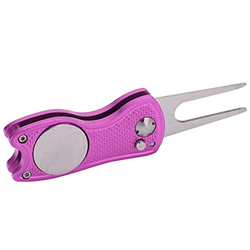 ZJchao Divot Repair Tool, Divot Repair Tool Green Fork Stainless Steel Foldable with Magnetic (Roseate)