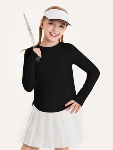 Haloumoning Girls Athletic Long Sleeve Shirts Kids Side Slit Quick Dry Workout Tops Tees with Thumb Hole 5-14 Years2
