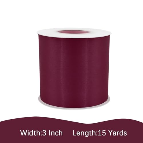 Image of Wine Red Satin Ribbon 3 inch X 15 Yards Polyester Ribbon for Gift Wrapping Very Suitable for Weddings Party Hair Bow Invitation Decorations and More