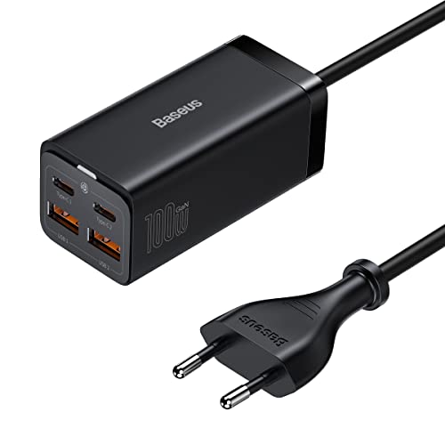 Baseus 100W 4 in 1 Oplader met USB C en USB A Aansluiting Inclusief 100W Kabel - Zwart (GaN 3 Pro)