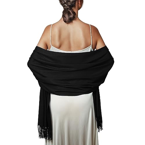 PIOYMEYA Pañuelos Chal Bufanda Mujer Pashmina Negro Estolas Bodas Chale Fiesta Sólido Fulares Foulard Larga Cálida Invierno