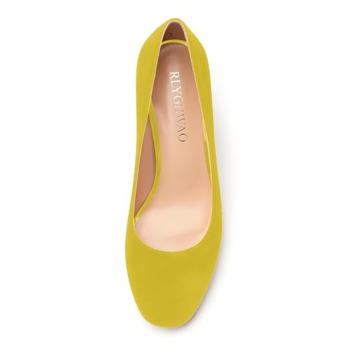 Women's Pumps, Round Closed Toe Chunky Heels, Slip On Fashion Comfort Solid Working Wedding Dressy Shoes for Women3