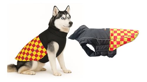 Image of The Pets Company Dog Winter Coat Jacket, Cloth, Windproof, Waterproof, Light Weight, Washable, Ultra Warm Thick Fleece Lined Dog Vest for Cold Weather Protection, (Yellow Check, Medium-Large-22 Inch)