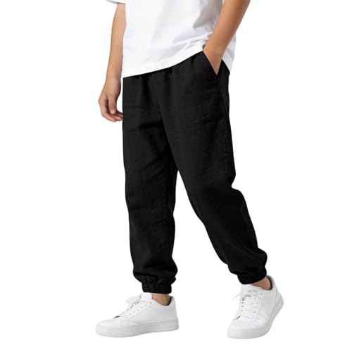 Pantalones Niño Baggy con Goma Elastico Holgados Verano Pantalon Jogger Niño Deportiva Casual Adolescente Chico Trousers (Black, 7-8 años)