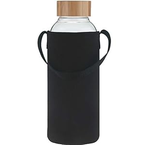 48 oz Sports Borosilicate Glass Water Bottle with Bamboo Lid with Neoprene Sleeve