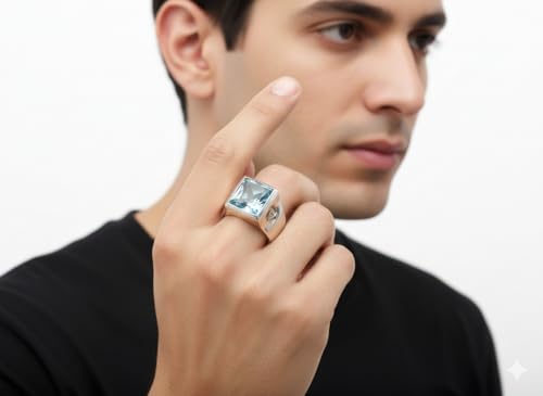 Image of Choose Your Color Mens Bold Ring 925 Sterling Silver Gemstone Wedding Engagement Statement Ring Birthstone Solitaire Jewellery Ring Sizes 4, 5, 6, 7, 8, 9, 10, 11, 12, 13,