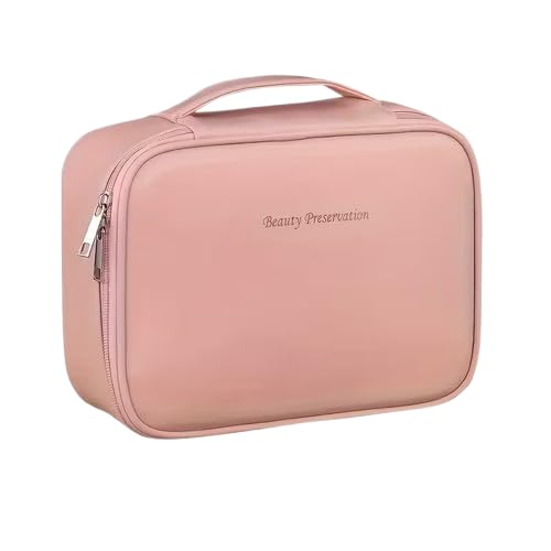 Large Capacity Cosmetic Storage Bag, Pink, Travel Makeup Organizer Case with Handle and Mesh Compartments, 24.5x17.5x8 cm-image-35