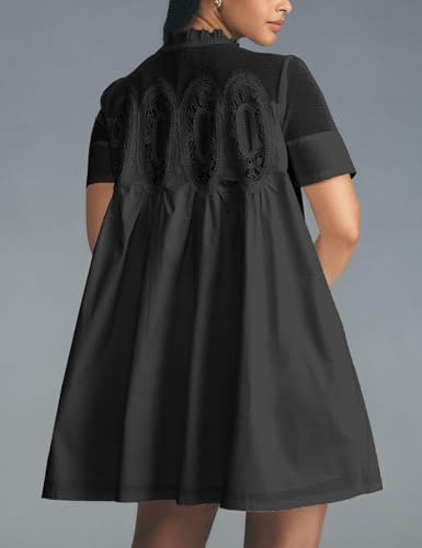 Shiyifa Womens Babydoll Lace Patchwork Dresses Summer Short Sleeve Ruffle Sundress Loose Crew Neck A-Line Dresses2