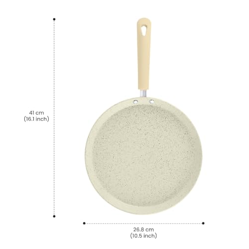 Image of Milton Pro Cook Induction Cookware & Gas Friendly Ceramic Non-Stick Omni Tawa 26 cm | KFCC South Korean Coating Dosa Tawa | Flat Tawa | PFOA & PFAS Free | Healthy Low-Oil Cooking | 2Y Warranty | Cream