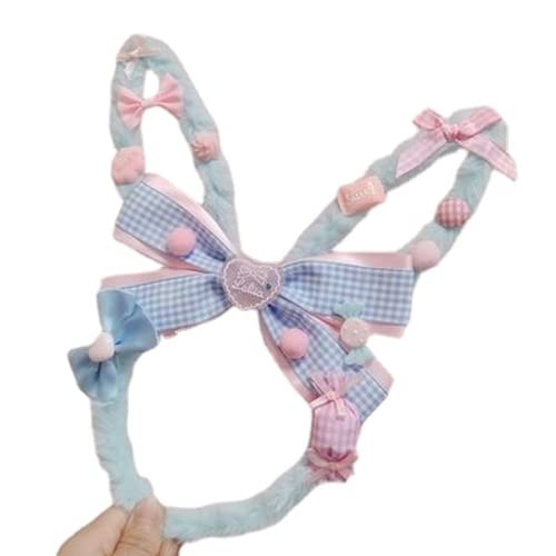 Handmade Sweet Hairband Bear Ear Hair Accessories Lolita Pink Blue Bow Headdress Furry Cosplay Party Kawaii Hair Hoop (blue,one size)