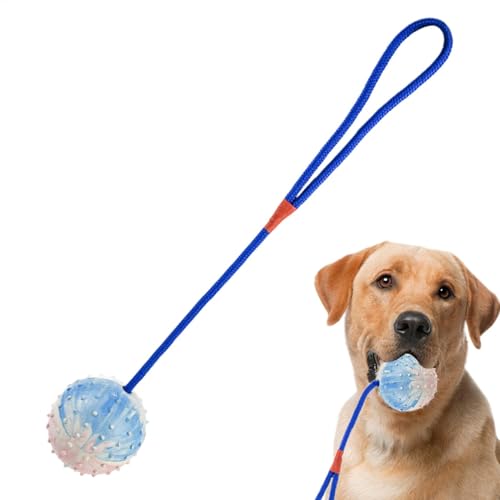 ロープ上のボール犬のおもちゃ、ロープ付き犬ボール - 犬用おもちゃボール噛みつきにくいインタラクティブペットボール ロープ付き犬用ボール | トレーニングボールランチャー きしむ音を立てて引っ張るおもちゃ 品種および小型犬用