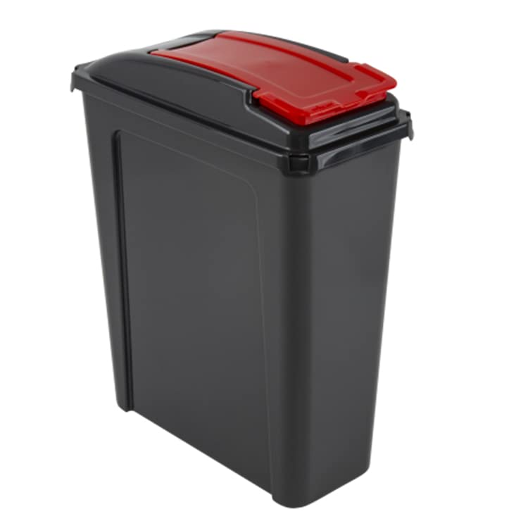 Plastic Swing Top Bin & Recycle Recycling Rubbish Home Kitchen Office Dustbins (25L Recycle Bin, Red)