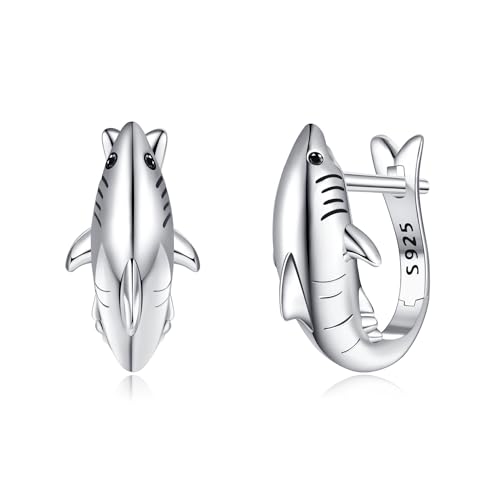 Shark Earrings For Women Sterling Silver Black Shark Hoop Earrings Jewelry For Women Ocean Lovers