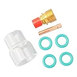Kit de soplete de soldadura de 7 piezas para lente de gas rechoncha, compatible con WP9WP20WP25, incluye taza de vidrio y juego de pinzas (2,4 mm)