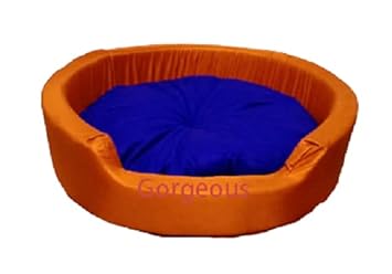 Gorgeous Reversable Blue,Golden Color Round Shape Ultra Soft Ethnic Designer Bed for Dog/Cat (Export Quality) Size-Small