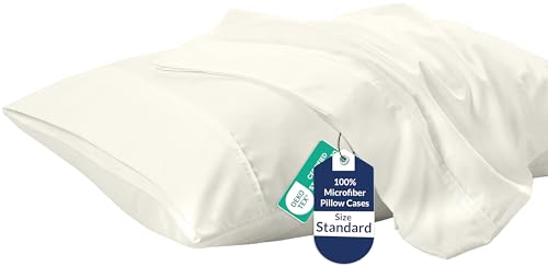 Image of Royale Linens Standard Pillowcase Set of 2 - Bed Pillow Cover - 20 inchx26 inch - 1800 Brushed Microfiber, Wrinkle & Fade Resistant - Soft & Cozy- Standard Size Pillow Case (STD,Ivory)