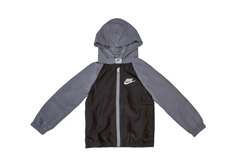 Nike Sportswear Light Weight Hooded Windrunner Full-Zip Jacket - Black/Grey - Kids Size 7